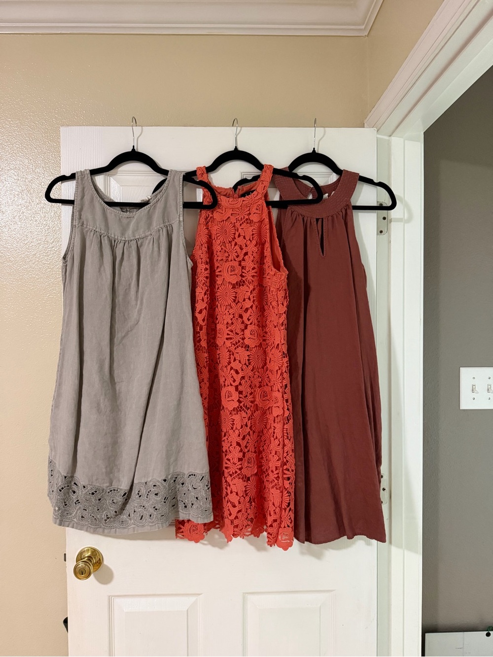 Three Summer Dresses - Gray, Coral Lace, Rust